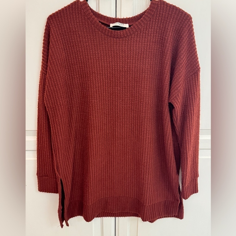 Zenana Outfitters Rust Orange Crew Neck Fuzzy Textured Sweater oversized S